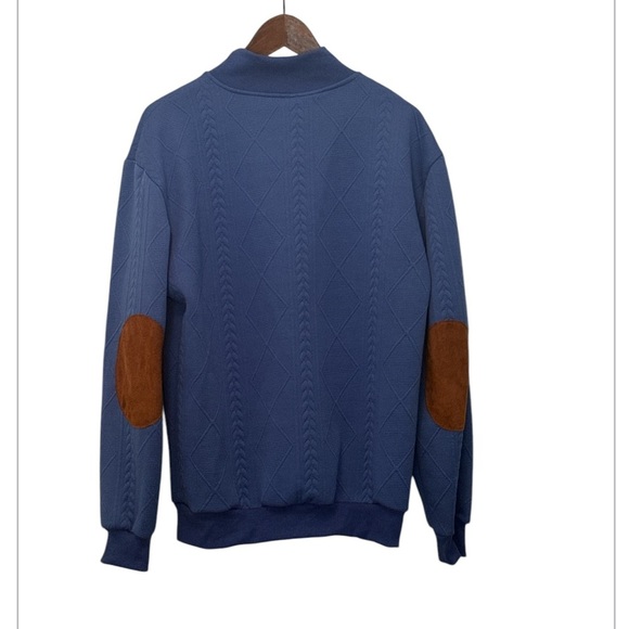 Men's Casual Sweatshirt w Elbow Patches, Button-Up Collar, Royal Blue, Small - Picture 3 of 7